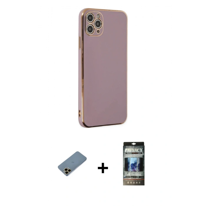 MARSİLYAN™- iPhone 11 Pro Max Kılıf Yankı Serisi - Siyah 34D Hayalet Izgaralı Cam + Shine Kamera Lens Koruma Cam - GD