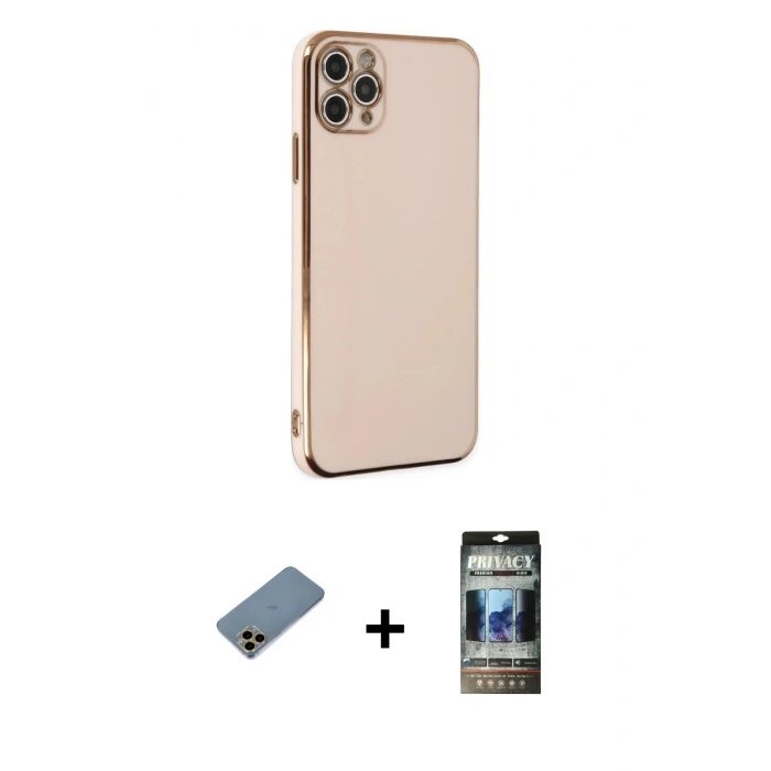 MARSİLYAN™- iPhone 11 Pro Max Kılıf Yankı Serisi - Siyah 34D Hayalet Izgaralı Cam + Shine Kamera Lens Koruma Cam - GD