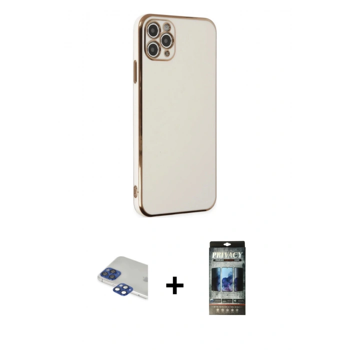 MARSİLYAN™- iPhone 11 Pro Max Kılıf Yankı Serisi - Siyah 34D Hayalet Izgaralı Cam + Pers Alüminyum Kamera Lens - LT