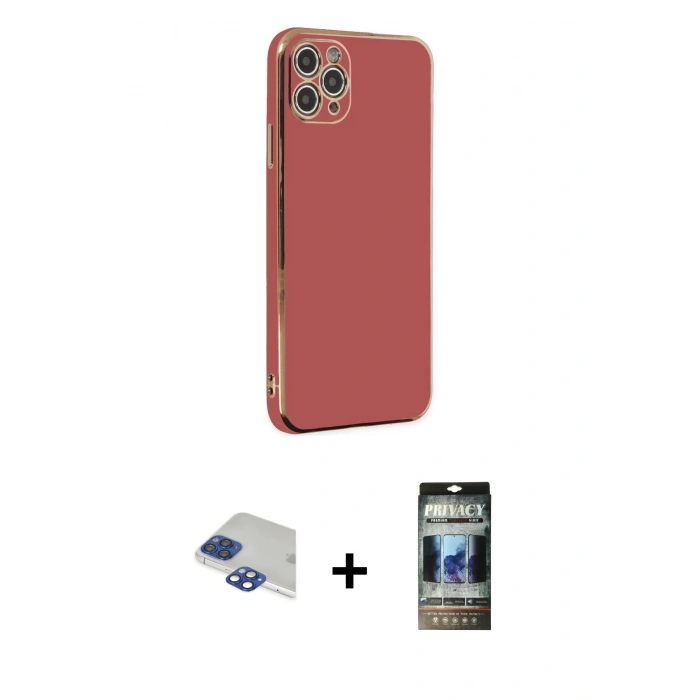 MARSİLYAN™- iPhone 11 Pro Max Kılıf Yankı Serisi - Siyah 34D Hayalet Izgaralı Cam + Pers Alüminyum Kamera Lens - LT