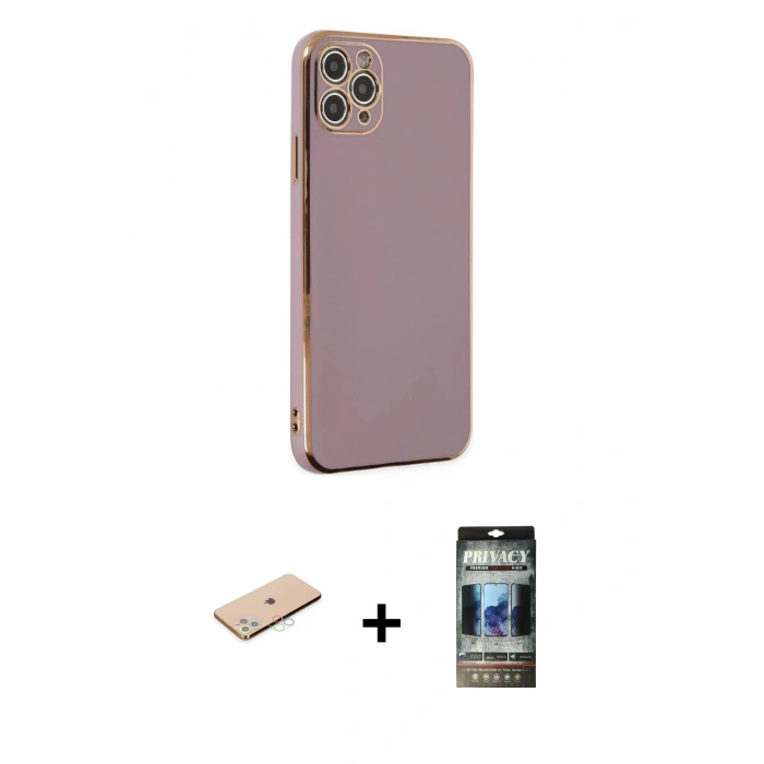 MARSİLYAN™- iPhone 11 Pro Max Kılıf Yankı Serisi - Siyah 34D Hayalet Izgaralı Cam + Renkli Kamera Lens Koruma Cam - MI
