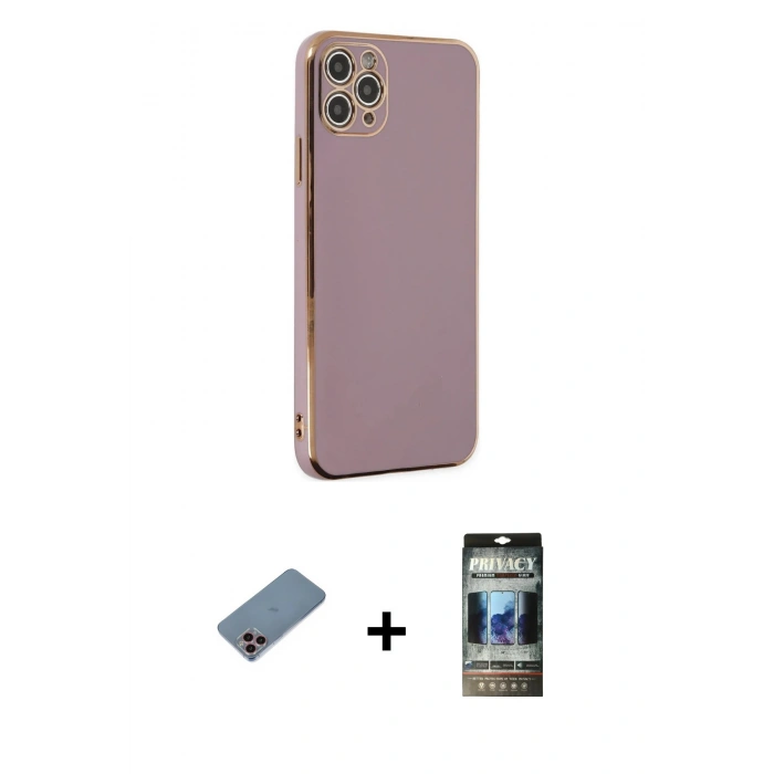 MARSİLYAN™- iPhone 11 Pro Max Kılıf Yankı Serisi - Siyah 34D Hayalet Izgaralı Cam + Shine Kamera Lens Koruma Cam - PE