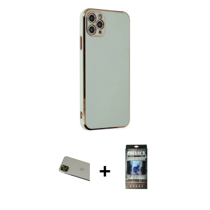 MARSİLYAN™- iPhone 11 Pro Max Kılıf Yankı Serisi - Siyah 34D Hayalet Izgaralı Cam + Rainbow Kamera Lens Koruma Cam - YL