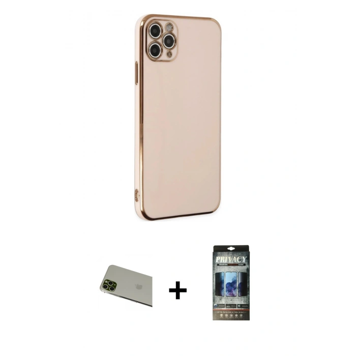 MARSİLYAN™- iPhone 11 Pro Max Kılıf Yankı Serisi - Siyah 34D Hayalet Izgaralı Cam + Rainbow Kamera Lens Koruma Cam - YL