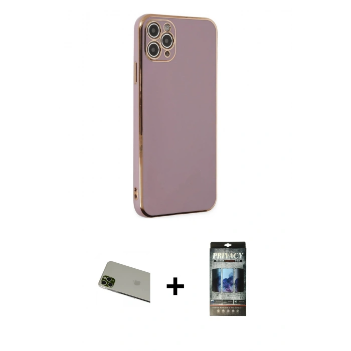 MARSİLYAN™- iPhone 11 Pro Max Kılıf Yankı Serisi - Siyah 34D Hayalet Izgaralı Cam + Rainbow Kamera Lens Koruma Cam - YL