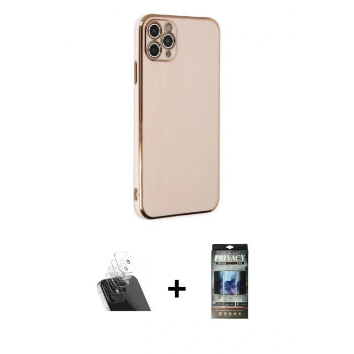 MARSİLYAN™- iPhone 11 Pro Max Kılıf Yankı Serisi - Siyah 34D Hayalet Izgaralı Cam + Kamera Lens Koruma Cam - SF