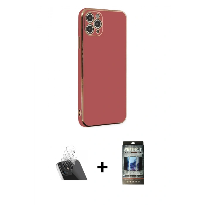 MARSİLYAN™- iPhone 11 Pro Max Kılıf Yankı Serisi - Siyah 34D Hayalet Izgaralı Cam + Kamera Lens Koruma Cam - SF