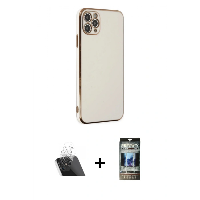 MARSİLYAN™- iPhone 11 Pro Max Kılıf Yankı Serisi - Siyah 34D Hayalet Izgaralı Cam + Kamera Lens Koruma Cam - SF