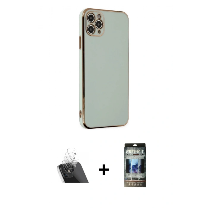 MARSİLYAN™- iPhone 11 Pro Max Kılıf Yankı Serisi - Siyah 34D Hayalet Izgaralı Cam + Kamera Lens Koruma Cam - SF