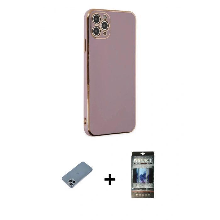 MARSİLYAN™- iPhone 11 Pro Max Kılıf Yankı Serisi - Siyah 34D Hayalet Izgaralı Cam + Shine Kamera Lens Koruma Cam - SABE