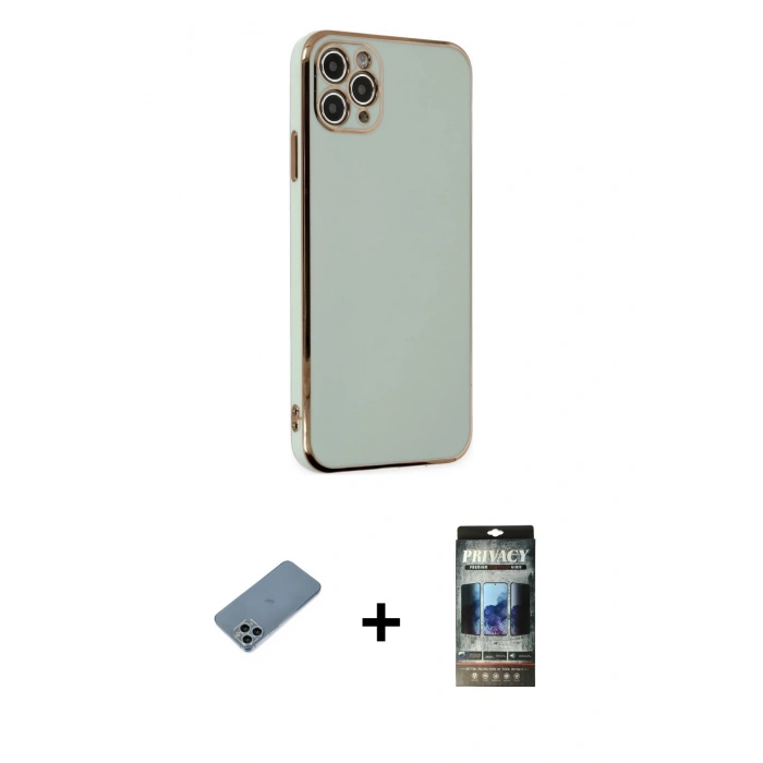 MARSİLYAN™- iPhone 11 Pro Max Kılıf Yankı Serisi - Siyah 34D Hayalet Izgaralı Cam + Shine Kamera Lens Koruma Cam - SABE