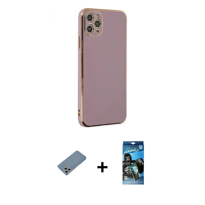 MARSİLYAN™- iPhone 11 Pro Max Kılıf Yankı Serisi - Siyah 34D Izgaralı Cam + Shine Kamera Lens Koruma Cam - GS