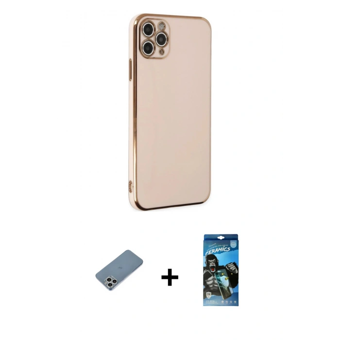 MARSİLYAN™- iPhone 11 Pro Max Kılıf Yankı Serisi - Siyah 34D Izgaralı Cam + Shine Kamera Lens Koruma Cam - GS