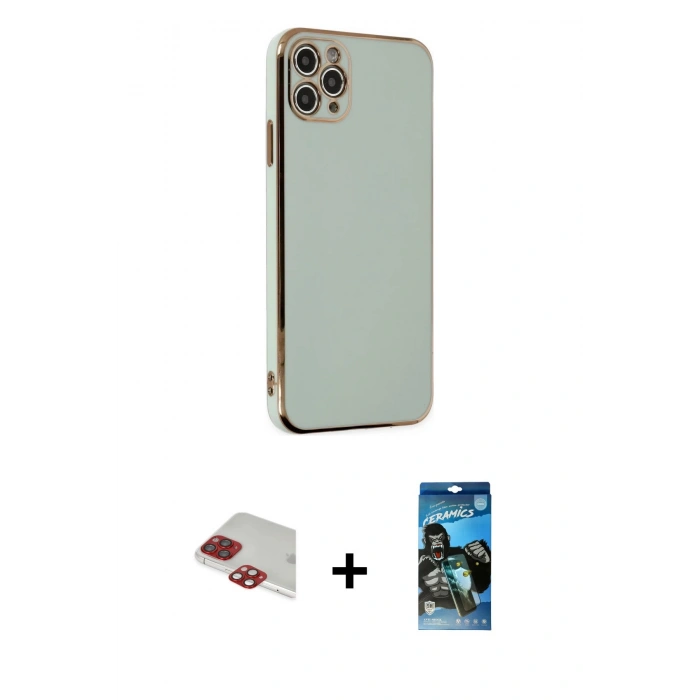 MARSİLYAN™- iPhone 11 Pro Max Kılıf Yankı Serisi - Siyah 34D Izgaralı Cam + Pers Alüminyum Kamera Lens - KI
