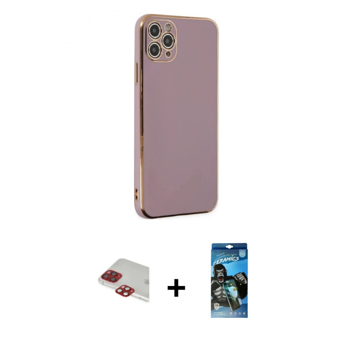 MARSİLYAN™- iPhone 11 Pro Max Kılıf Yankı Serisi - Siyah 34D Izgaralı Cam + Pers Alüminyum Kamera Lens - KI