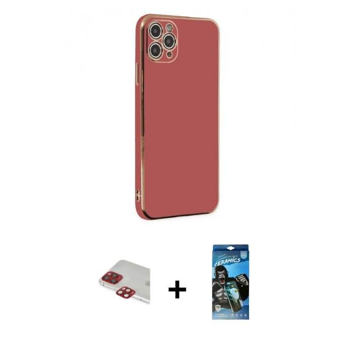 MARSİLYAN™- iPhone 11 Pro Max Kılıf Yankı Serisi - Siyah 34D Izgaralı Cam + Pers Alüminyum Kamera Lens - KI