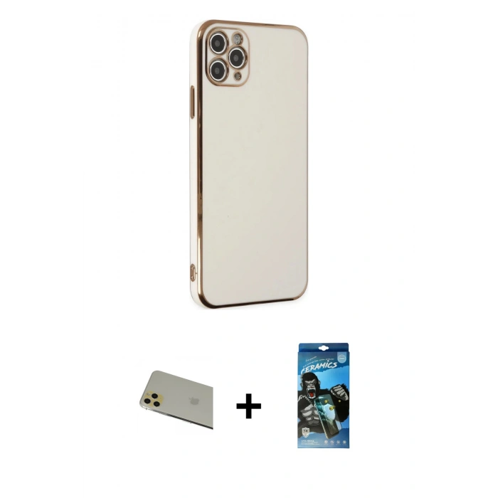 MARSİLYAN™- iPhone 11 Pro Max Kılıf Yankı Serisi - Siyah 34D Izgaralı Cam + Rainbow Kamera Lens Koruma Cam - GD