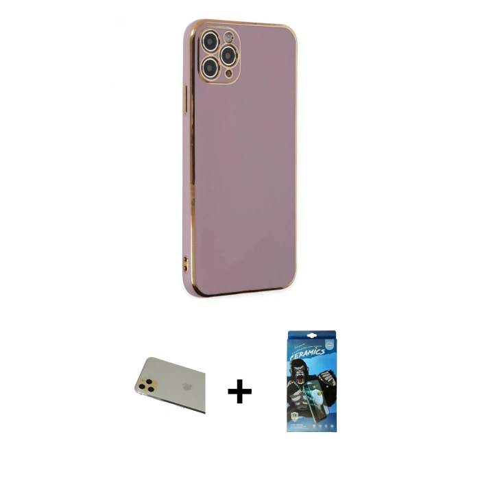 MARSİLYAN™- iPhone 11 Pro Max Kılıf Yankı Serisi - Siyah 34D Izgaralı Cam + Rainbow Kamera Lens Koruma Cam - GD