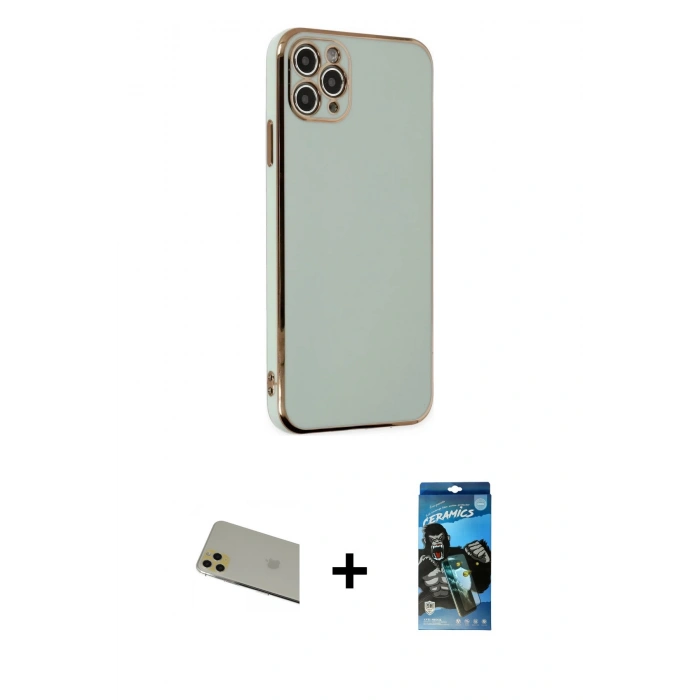 MARSİLYAN™- iPhone 11 Pro Max Kılıf Yankı Serisi - Siyah 34D Izgaralı Cam + Rainbow Kamera Lens Koruma Cam - GD