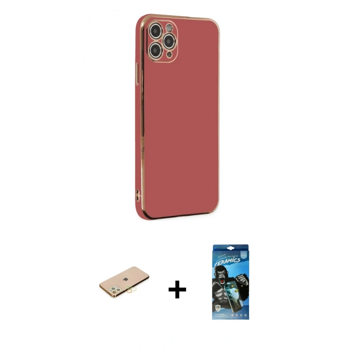MARSİLYAN™- iPhone 11 Pro Max Kılıf Yankı Serisi - Siyah 34D Izgaralı Cam + Renkli Kamera Lens Koruma Cam - SI