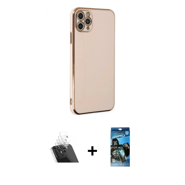 MARSİLYAN™- iPhone 11 Pro Max Kılıf Yankı Serisi - Siyah 34D Izgaralı Cam + Şeffaf Kamera Lens Koruma Cam