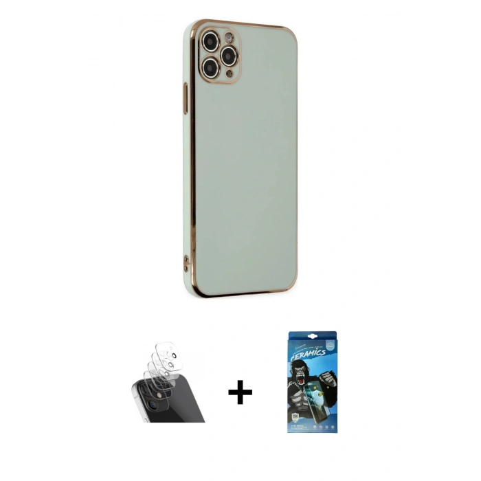MARSİLYAN™- iPhone 11 Pro Max Kılıf Yankı Serisi - Siyah 34D Izgaralı Cam + Şeffaf Kamera Lens Koruma Cam