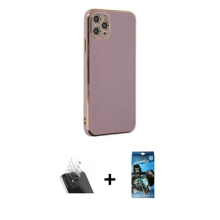 MARSİLYAN™- iPhone 11 Pro Max Kılıf Yankı Serisi - Siyah 34D Izgaralı Cam + Şeffaf Kamera Lens Koruma Cam