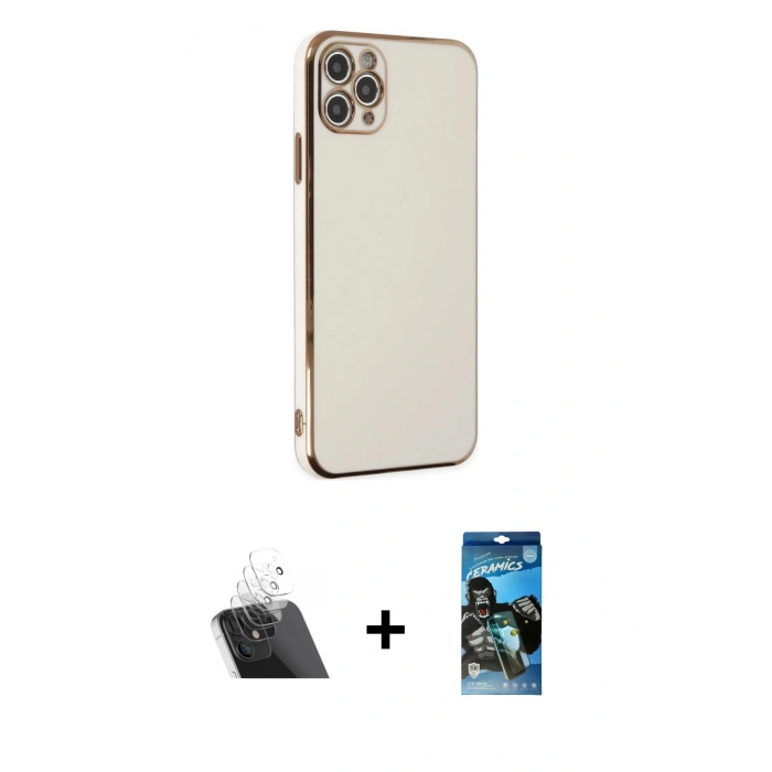 MARSİLYAN™- iPhone 11 Pro Max Kılıf Yankı Serisi - Siyah 34D Izgaralı Cam + Şeffaf Kamera Lens Koruma Cam