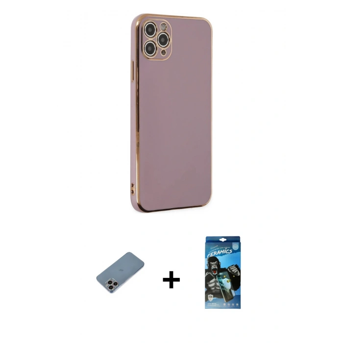 MARSİLYAN™- iPhone 11 Pro Max Kılıf Yankı Serisi - Siyah 34D Izgaralı Cam + Shine Kamera Lens Koruma Cam - GI