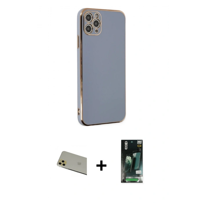 MARSİLYAN™- iPhone 11 Pro Max Kılıf Yankı Serisi - Siyah 360 Mat Full Body Arka Koruyucu + Rainbow Kamera Lens Koruma Cam - GD