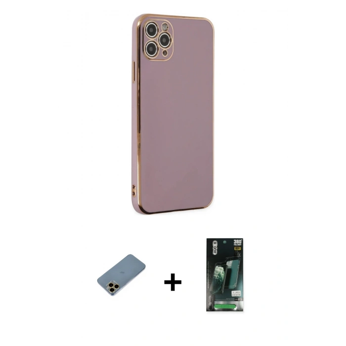 MARSİLYAN™- iPhone 11 Pro Max Kılıf Yankı Serisi - Siyah 360 Mat Full Body Arka Koruyucu + Shine Kamera Lens Koruma Cam - GD