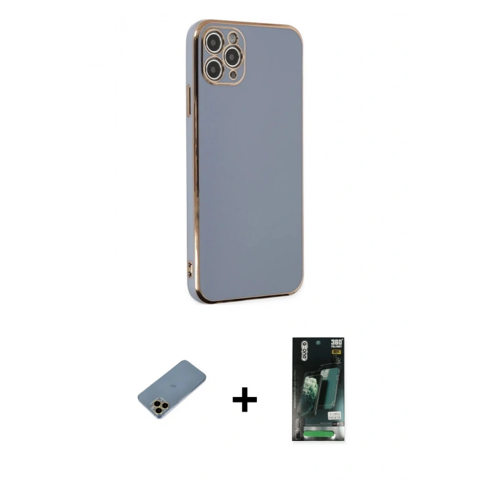 MARSİLYAN™- iPhone 11 Pro Max Kılıf Yankı Serisi - Siyah 360 Mat Full Body Arka Koruyucu + Shine Kamera Lens Koruma Cam - GD