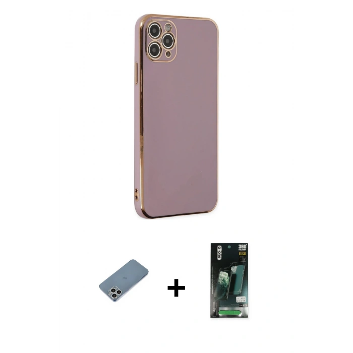 MARSİLYAN™- iPhone 11 Pro Max Kılıf Yankı Serisi - Siyah 360 Mat Full Body Arka Koruyucu + Shine Kamera Lens Koruma Cam - GS