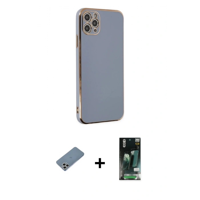 MARSİLYAN™- iPhone 11 Pro Max Kılıf Yankı Serisi - Siyah 360 Mat Full Body Arka Koruyucu + Shine Kamera Lens Koruma Cam - GS