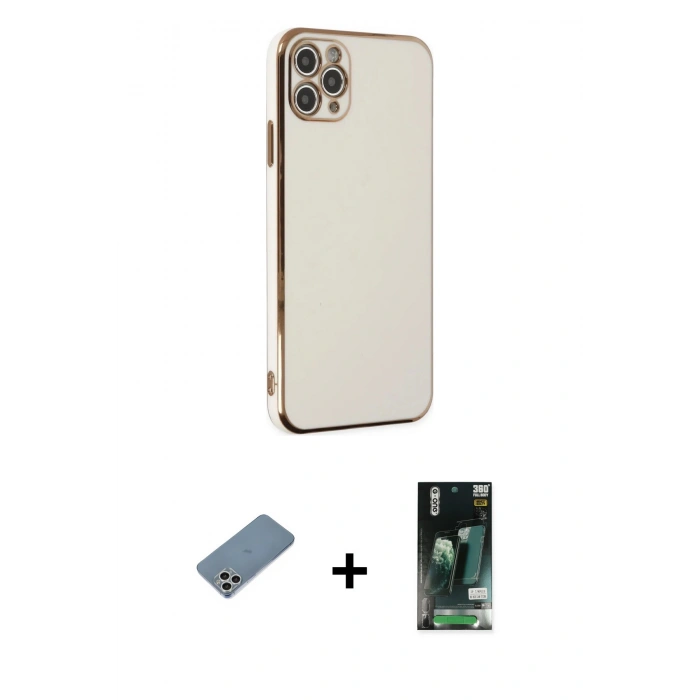MARSİLYAN™- iPhone 11 Pro Max Kılıf Yankı Serisi - Siyah 360 Mat Full Body Arka Koruyucu + Shine Kamera Lens Koruma Cam - GS