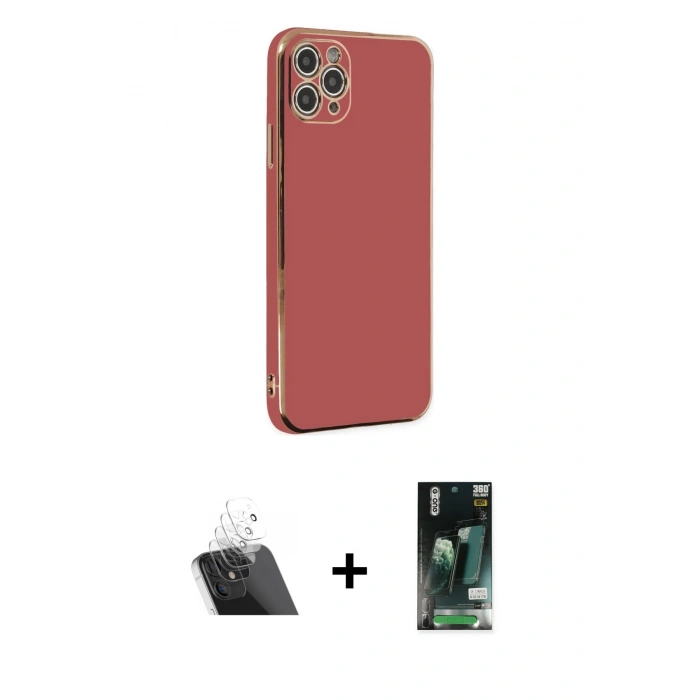 MARSİLYAN™- iPhone 11 Pro Max Kılıf Yankı Serisi - Siyah 360 Mat Full Body Arka Koruyucu + Kamera Lens Koruma Cam - SF