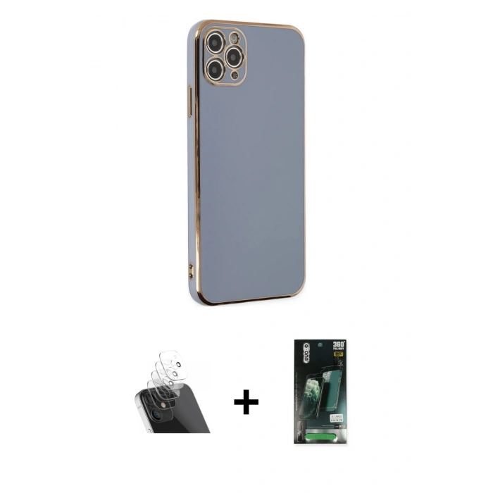 MARSİLYAN™- iPhone 11 Pro Max Kılıf Yankı Serisi - Siyah 360 Mat Full Body Arka Koruyucu + Kamera Lens Koruma Cam - SF