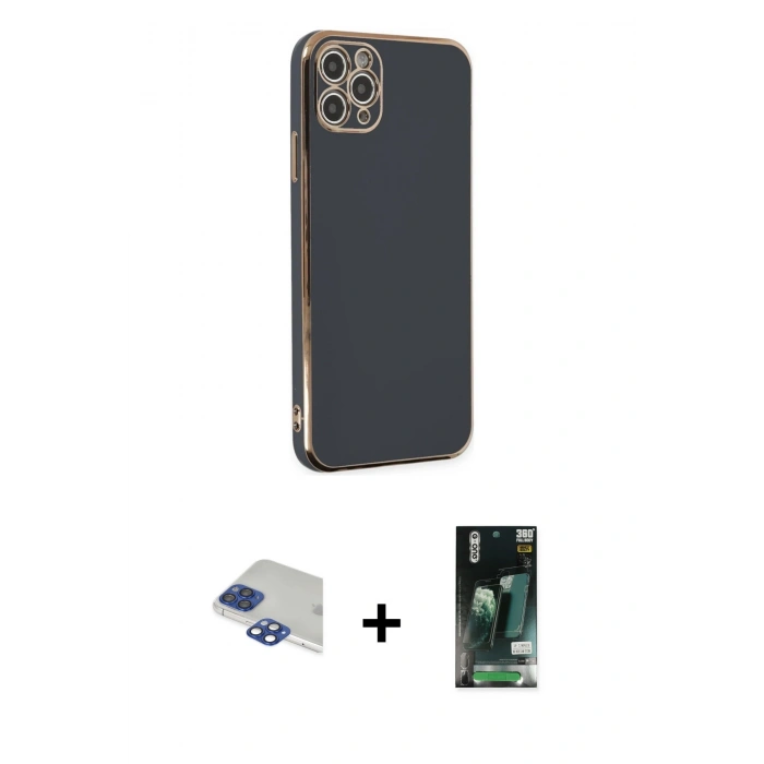 MARSİLYAN™- iPhone 11 Pro Max Kılıf Yankı Serisi - Siyah 360 Mat Full Body Arka Koruyucu + Pers Alüminyum Kamera Lens - LT
