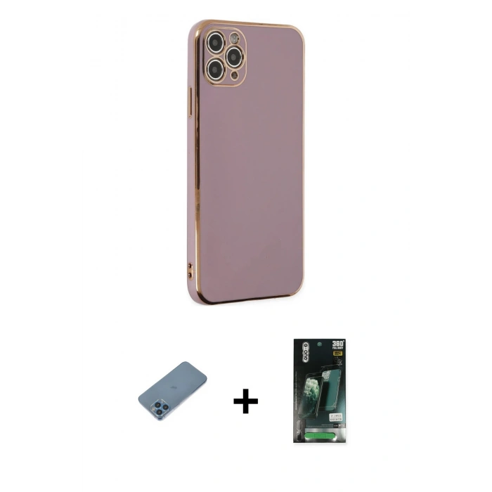 MARSİLYAN™- iPhone 11 Pro Max Kılıf Yankı Serisi - Siyah 360 Mat Full Body Arka Koruyucu + Shine Kamera Lens Koruma Cam - MI