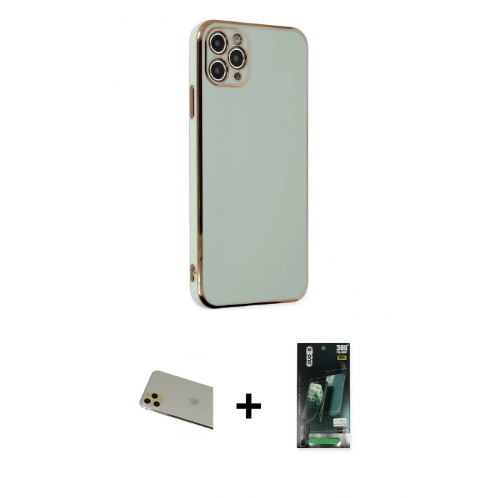 MARSİLYAN™- iPhone 11 Pro Max Kılıf Yankı Serisi - Siyah 360 Mat Full Body Arka Koruyucu + Rainbow Kamera Lens Koruma Cam - GD