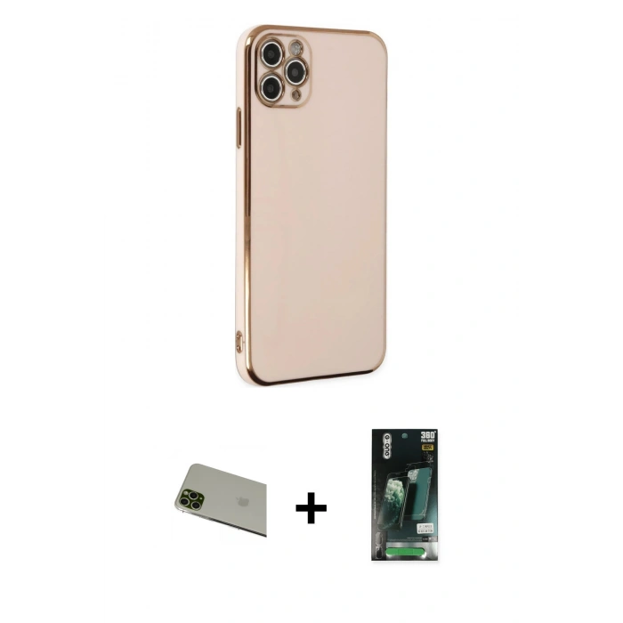 MARSİLYAN™- iPhone 11 Pro Max Kılıf Yankı Serisi - Siyah 360 Mat Full Body Arka Koruyucu + Rainbow Kamera Lens Koruma Cam - YL