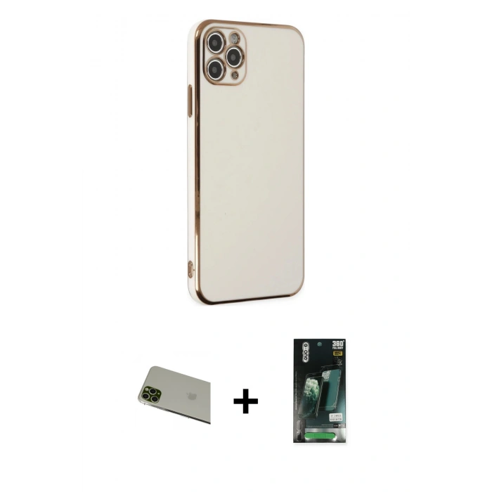 MARSİLYAN™- iPhone 11 Pro Max Kılıf Yankı Serisi - Siyah 360 Mat Full Body Arka Koruyucu + Rainbow Kamera Lens Koruma Cam - YL