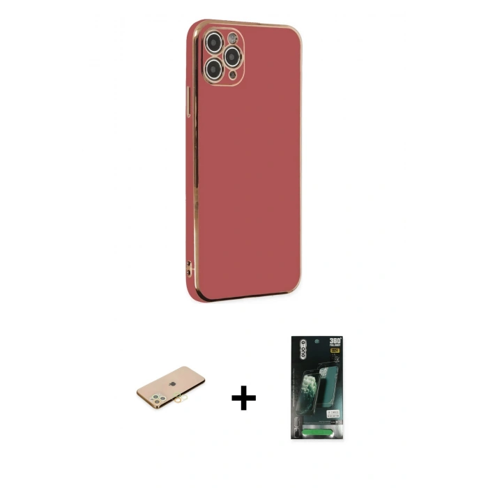MARSİLYAN™- iPhone 11 Pro Max Kılıf Yankı Serisi - Siyah 360 Mat Full Body Arka Koruyucu + Renkli Kamera Lens Koruma Cam - SI
