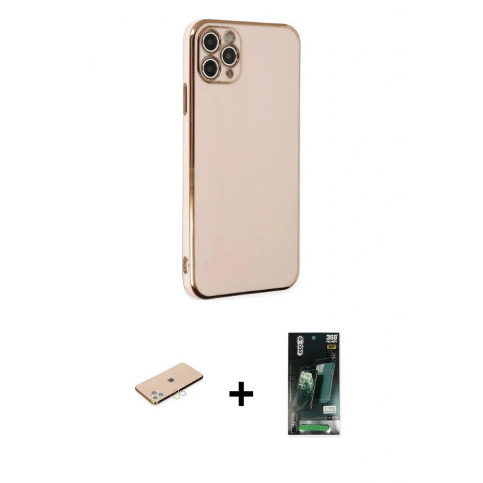 MARSİLYAN™- iPhone 11 Pro Max Kılıf Yankı Serisi - Siyah 360 Mat Full Body Arka Koruyucu + Renkli Kamera Lens Koruma Cam - MI