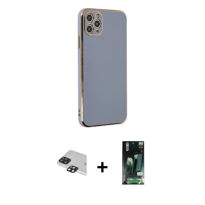 MARSİLYAN™- iPhone 11 Pro Max Kılıf Yankı Serisi - Siyah 360 Mat Full Body Arka Koruyucu + Pers Alüminyum Kamera Lens - SH