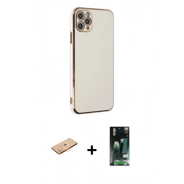 MARSİLYAN™- iPhone 11 Pro Max Kılıf Yankı Serisi - Siyah 360 Mat Full Body Arka Koruyucu + Turuncu Renkli Kamera Lens Koruma Cam