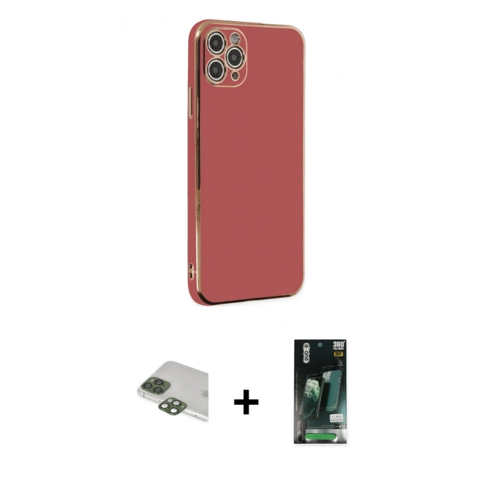 MARSİLYAN™- iPhone 11 Pro Max Kılıf Yankı Serisi - Siyah 360 Mat Full Body Arka Koruyucu + Yeşil Pers Alüminyum Kamera Lens