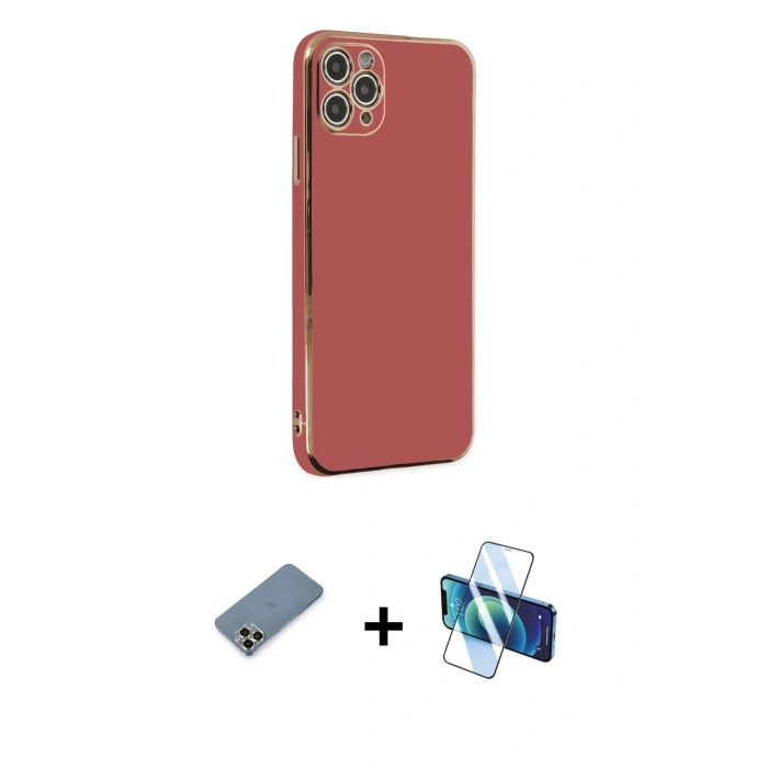 MARSİLYAN™- iPhone 11 Pro Max Kılıf Yankı Serisi - Siyah 3D Antistatik Cam Ekran Koruyucu + Metal Kamera Lens Koruma Cam - AKYL