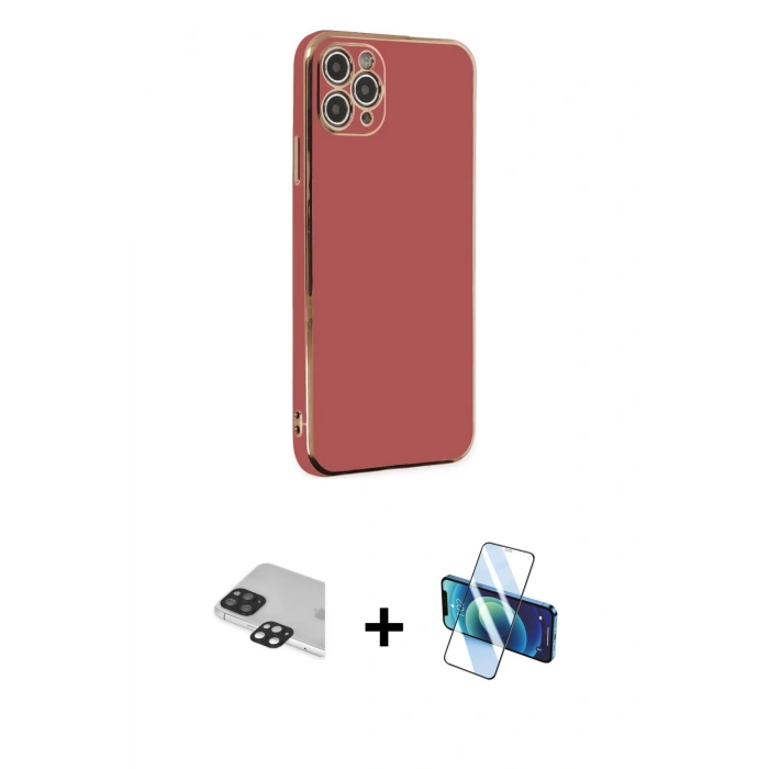 MARSİLYAN™- iPhone 11 Pro Max Kılıf Yankı Serisi - Siyah 3D Antistatik Cam Ekran Koruyucu + Pers Alüminyum Kamera Lens - SH