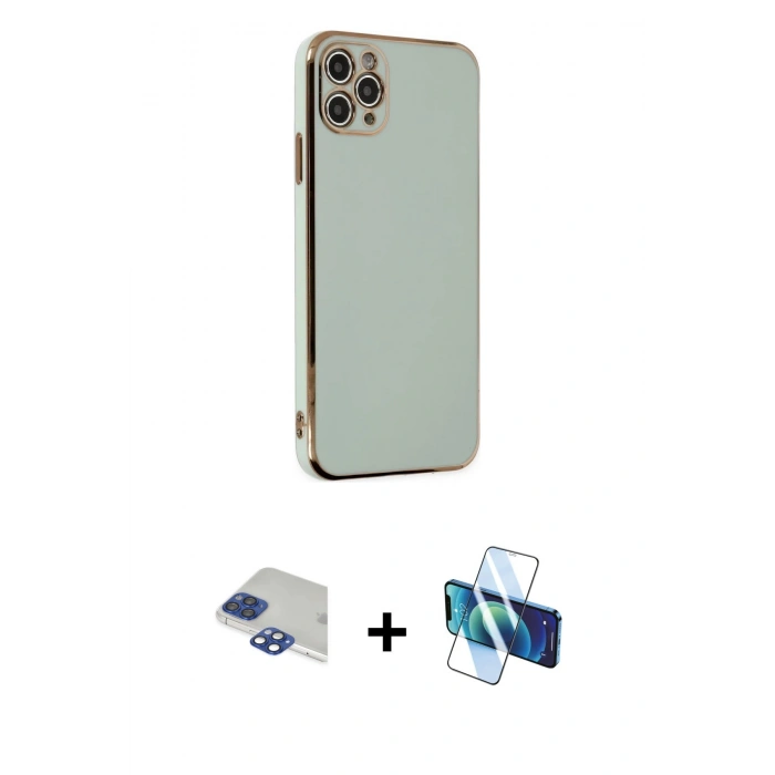 MARSİLYAN™- iPhone 11 Pro Max Kılıf Yankı Serisi - Siyah 3D Antistatik Cam Ekran Koruyucu + Pers Alüminyum Kamera Lens - LT